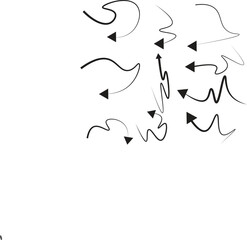 Set of black grunge hand drawn arrows isolated on white. Vector illustration. Arrow icon. Arrow vector collection. Arrow. Cursor. Modern simple arrows. Vector illustration.