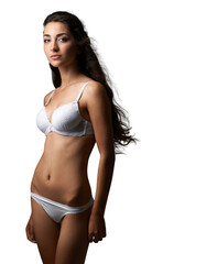 Fototapeta premium Confident Woman in White Lingerie on Transparent Background