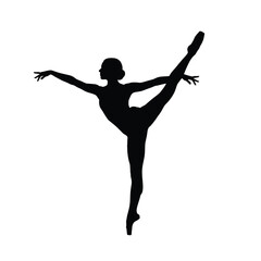 Silhouette of a ballerina in a graceful pose isolated on white background, showcasing the beauty and elegance of classical ballet dance