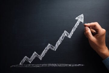 Hand drawing a rising graph on a blackboard representing growth in business and performance statistics during a classroom session at an educational institution