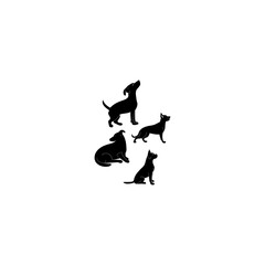 Dog and puppy silhouette set. dog and puppy different breed. greyhound, pug, shepherd, French bulldog and others isolated farm animal silhouette icon,