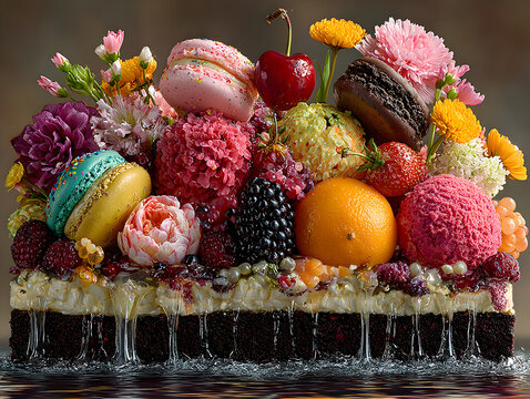 Surreal still life of artificially perfect food melting into darkness, symbolizing modern dietary contradictions.