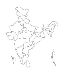 Clean vector outline map of India with clear state borders, perfect for educational, business, and geographic use in design, print, and web projects.