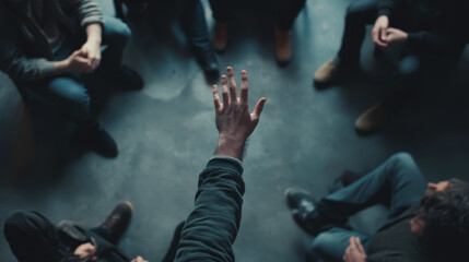 Man Raising Hand in Group Discussion