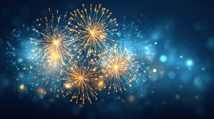 Fototapeta premium Vibrant Fireworks Display Over a Dark Blue Background at Night