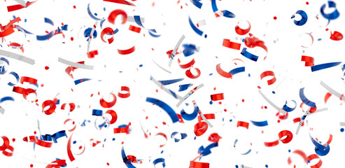 Festive background with red, white, and blue confetti. Perfect for celebrations and holidays.