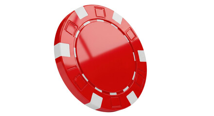 Red Poker Chip in isolation: A vibrant red poker chip against a stark contrast, the photograph isolates the iconic symbol of chance, risk and the thrilling pursuit of winning.