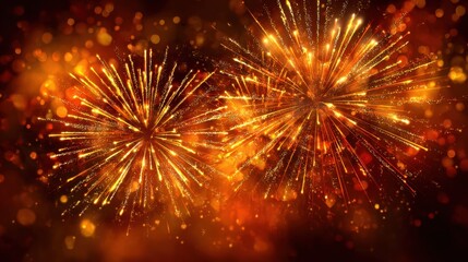Obraz premium Vibrant Fireworks Display Over Dark Background at Night Celebration
