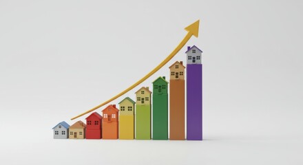 Graph showing house prices increasing with arrow, isolated on white