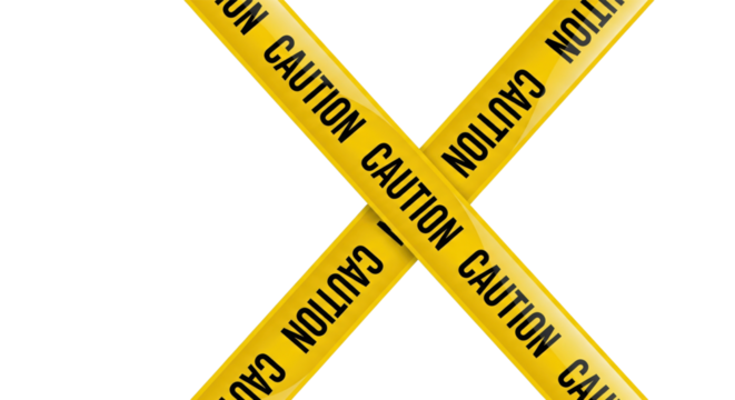 Caution Tape Cross: Two vibrant caution tapes, marked with the stark message, cross to create an arresting visual that instantly signals alert and underscores the concept of boundaries or danger.