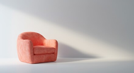 Peach armchair in studio setting on white