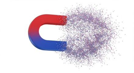 U Shape Magnet Dispersing into Colorful Particles Abstract Concept