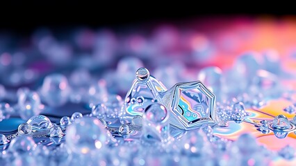 Ultra-high-definition macro shot of iridescent quantum foam forming impossible geometric structures in liquid mercury