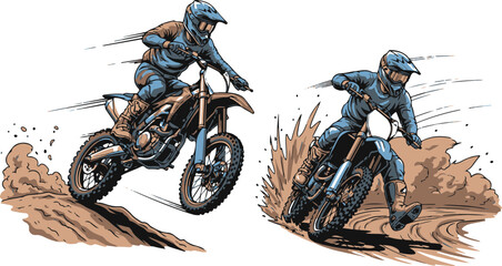 Set of Motocross Riders –Vector Illustration