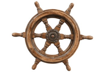 Wooden ship's wheel, centered on black