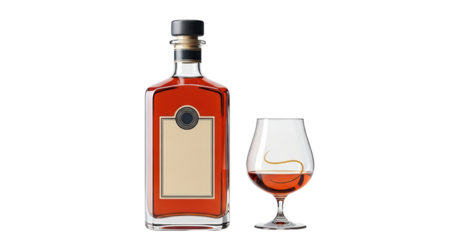 Isolated Brandy Bottle and Glass