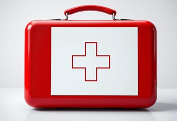 Obraz premium Classic red first-aid kit, white cross emblem, safety, white