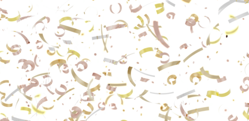 Abstract image of gold and pink confetti falling on white background. Perfect for celebrations, parties, and festive designs.