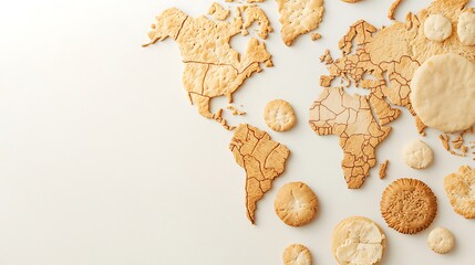 World map crafted from delicious cookies on a white background