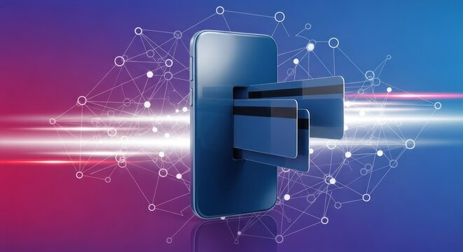 Digital payment concept with smartphone credit cards and global network background