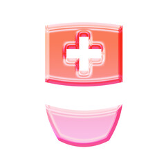 Glossy 3D nurse hat icon with medical cross glassmorphism style