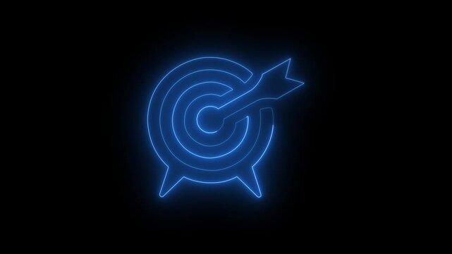 
Neon bullseye target icon color glowing neon animated black background.