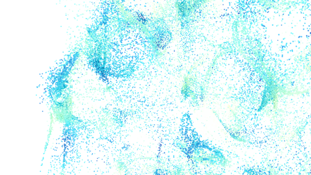 High-resolution stock photo of abstract blue and green particle scatter on white background. Perfect for design projects