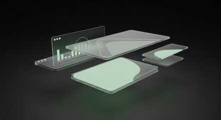 Abstract background of glowing translucent digital screens with futuristic data visualization technology concept