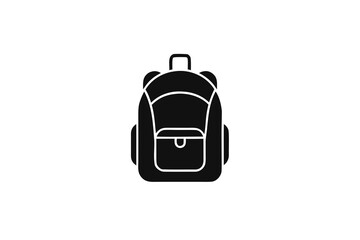 Vector art of black backpack icon isolated on white background, simple rucksack for travel, school, hiking and adventure, vector illustration isolated on white background