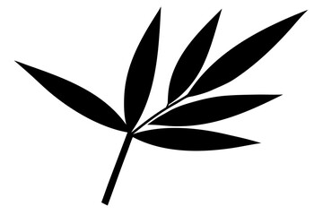Vector art of simple black leaf branch isolated on white background, a minimalist botanical design element for natural and organic themed projects and decorations