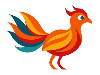 Vector art of stylized phoenix bird illustration isolated on white background, a mythical creature with vibrant colors and a modern, flat design style