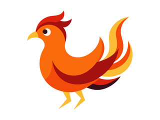 Vector art of stylized phoenix illustration with vibrant orange and red plumage isolated on white background, representing rebirth, mythology, and fantasy