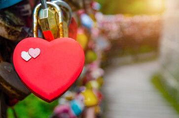 Close ups of love locks with copy space at Namsan Tower in Seoul
