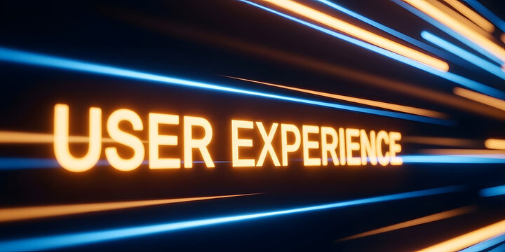 Glowing user experience text with futuristic light streaks
