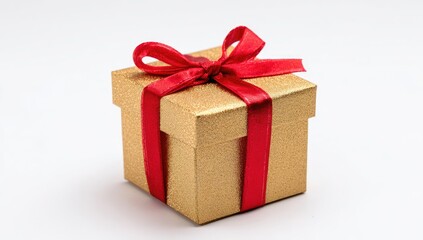 Obraz premium Golden gift box with red ribbon (1)