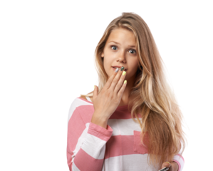 Surprised Woman with Hand on Mouth, Transparent Background