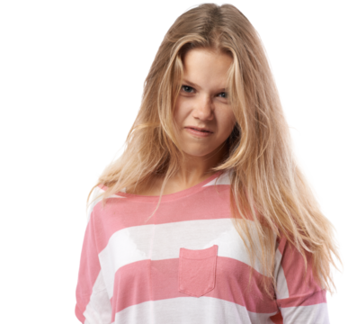 Young Woman with Displeased Expression on Transparent Background