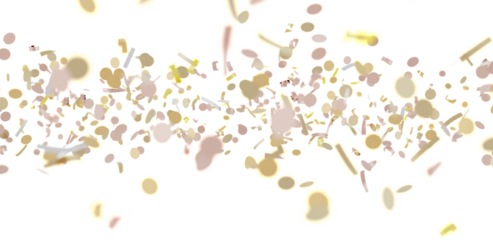 Abstract image of gold and beige confetti falling on a white background. Perfect for celebrations, parties, and festive designs.