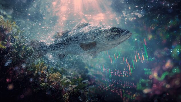 Underwater fish with financial charts