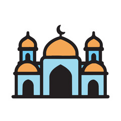 Bold Outline Minimalist Mosque Icon with Dome and Crescent Illustration