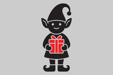 Festive Elf with a Gift Graphic Illustration Spreading Holiday Cheer and Whimsy