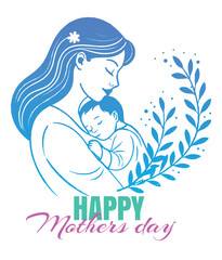 Tender mother and child embrace with floral accents