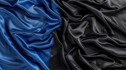 Fototapeta premium Satin fabric in blue and black colors creates luxurious and elegant texture, showcasing smooth drapes and rich hues that evoke sense of sophistication and style