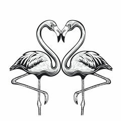 Obraz premium Two Flamingos Forming a Heart Shape image vector isolated on white background.