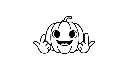 Obraz premium Excited pumpkin cartoon in black and white with raised hands