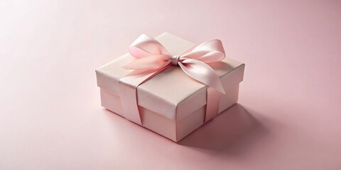 Obraz premium A delicately presented blush-pink gift box adorned with a satin ribbon, a symbol of thoughtful giving and cherished moments