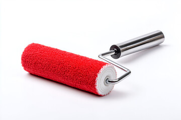 Red paint roller isolated on white background home improvement tool