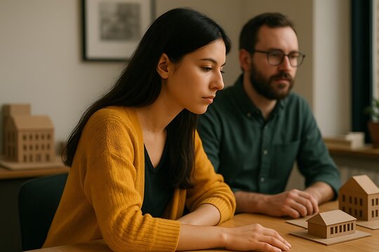 professionals focused on architectural model, collaboration, workspace, design process, architecture planning, teamwork, creative brainstorming, attention to detail