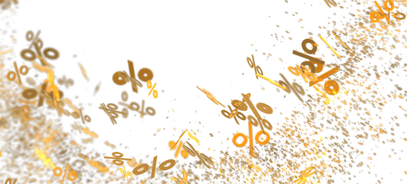 Abstract background with gold percentage symbols falling. Perfect for sale banners, promotions, and discounts.