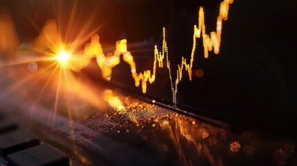 Vibrant financial graph displays upward trend, illuminated by bright light source, symbolizing growth and success in investment. image captures essence of market dynamics and optimism